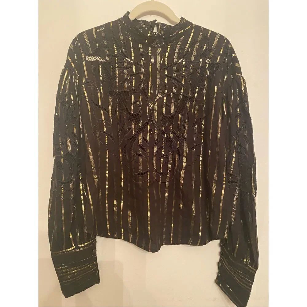 Free people - black blouse embroidery